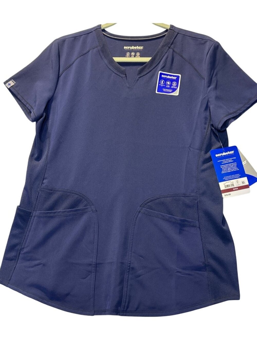 Scrubstar Womens Size Small Notch Neck Scrub Top Indigo Antimicrobial